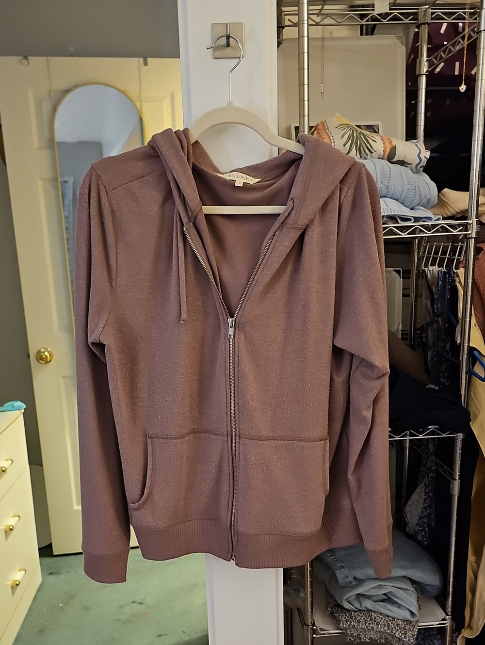 Women's Zip-Up Hoodie Jacket in Dusty Mauve - Casual Everyday Layer